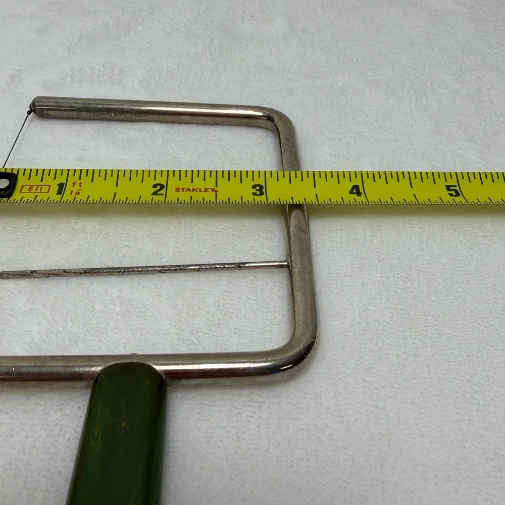 VTG MCM Green Swirl Bakelite Handle‎ Cheese Slicer Stainless Steel Wire Cutter